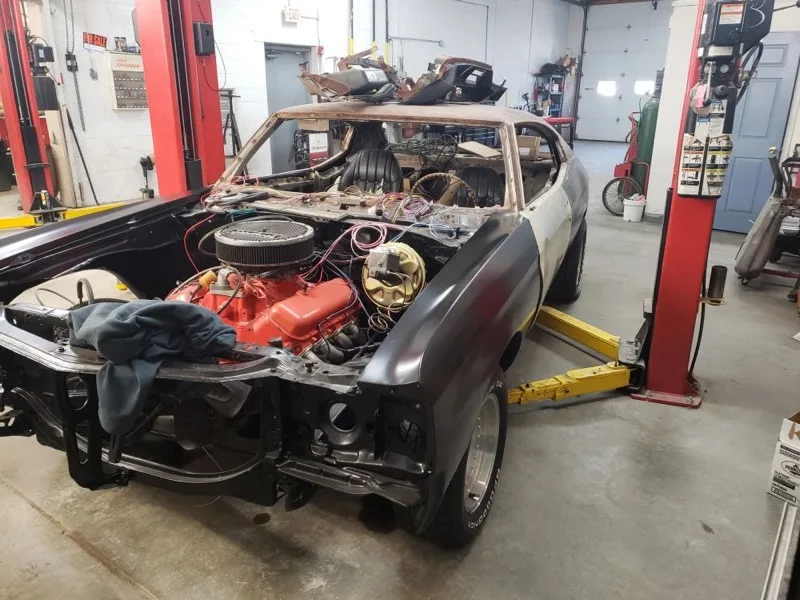 Classic car project undergoing restoration